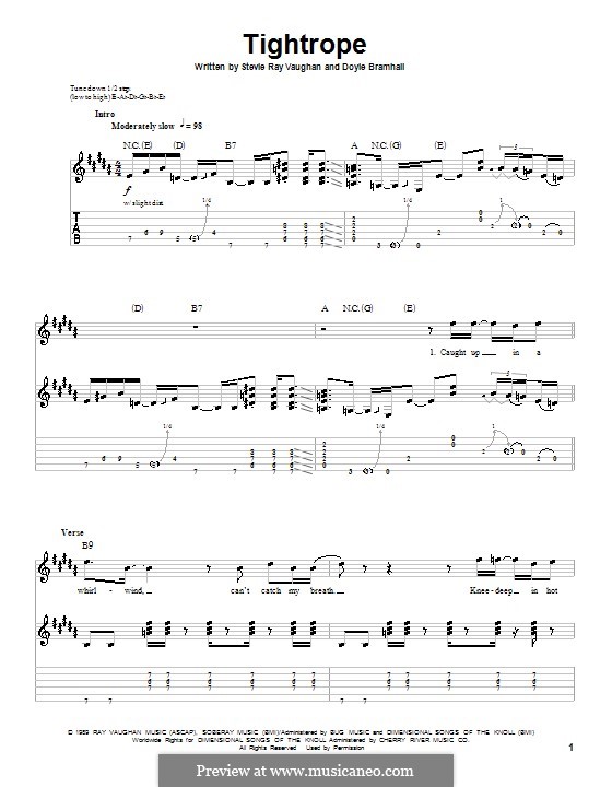 Tightrope (Stevie Ray Vaughan): For guitar with tab by Doyle Bramhall