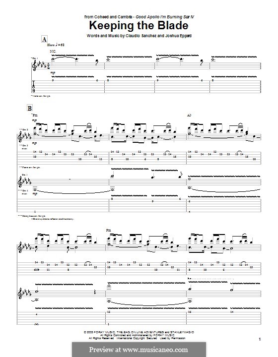 Keeping the Blade (Coheed and Cambria): For guitar with tab by Claudio Sanchez, Joshua Eppard