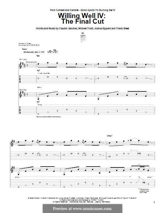 The Final Cut: For guitar with tab by Claudio Sanchez, Joshua Eppard, Michael Todd, Travis Stever