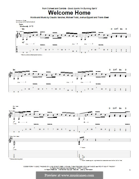 Welcome Home (Coheed and Cambria): For guitar with tab by Claudio Sanchez, Joshua Eppard, Michael Todd, Travis Stever