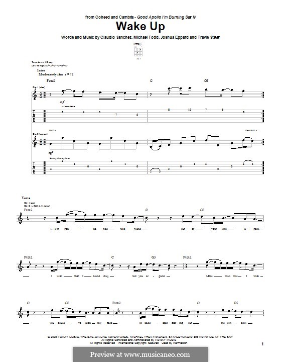 Wake Up (Coheed and Cambria): For guitar with tab by Claudio Sanchez, Joshua Eppard, Michael Todd, Travis Stever