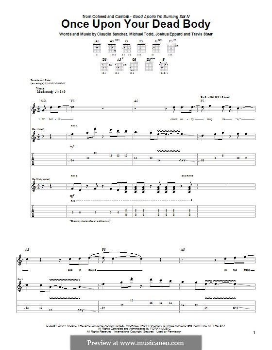 Once Upon Your Dead Body (Coheed and Cambria): For guitar with tab by Claudio Sanchez, Joshua Eppard, Michael Todd, Travis Stever