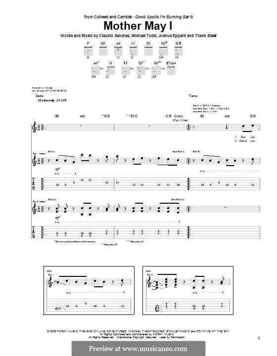 Mother May I (Coheed and Cambria): For guitar with tab by Claudio Sanchez, Joshua Eppard, Michael Todd, Travis Stever