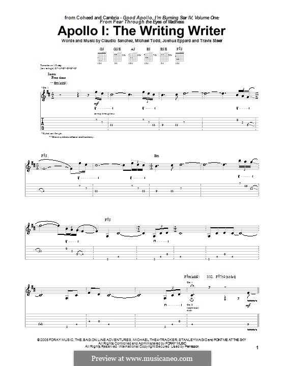 The Writing Writer: For guitar with tab by Claudio Sanchez, Joshua Eppard, Michael Todd, Travis Stever