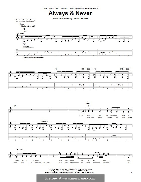 Always & Never (Coheed and Cambria): For guitar with tab by Claudio Sanchez