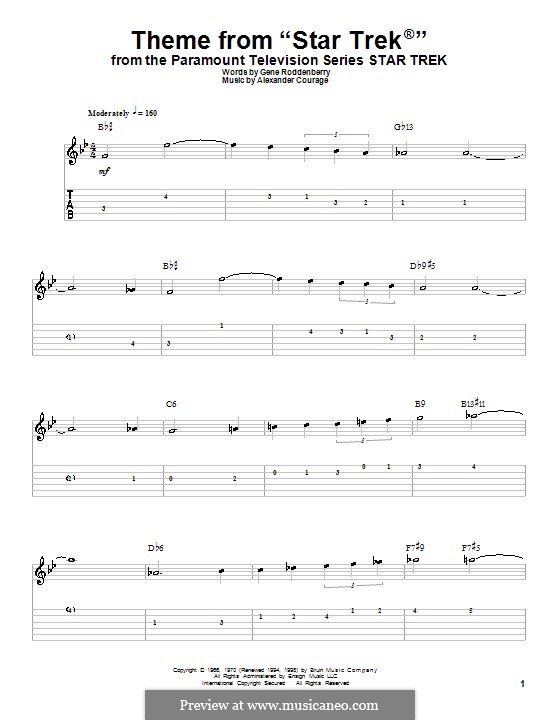 Star Trek. Theme: For guitar with tab by Alexander Courage