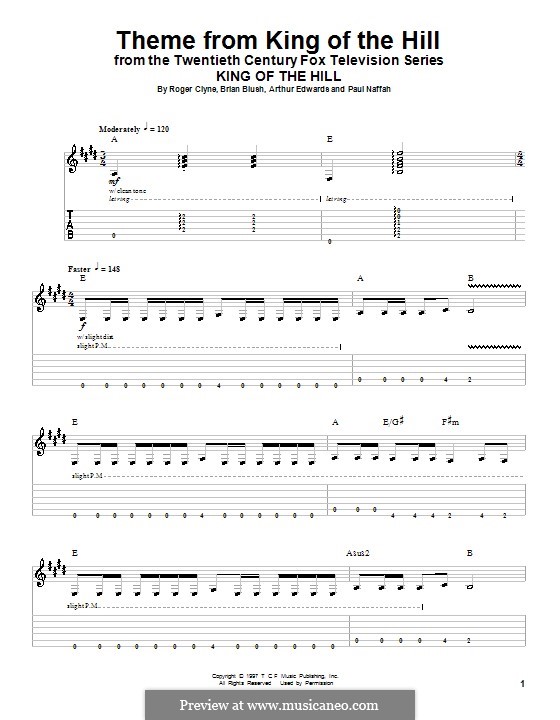Theme from King of the Hill: For guitar with tab (Roger Clyne) by Arthur Edwards, Brian Blush, Paul Naffah