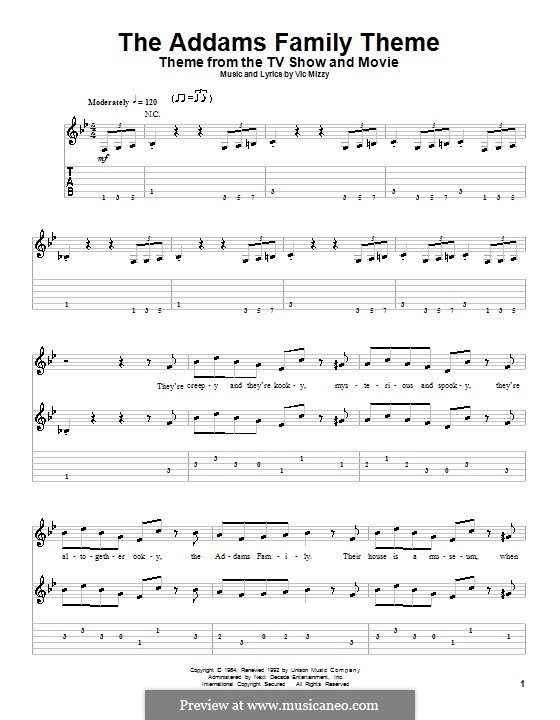 The Addams Family Theme: For guitar with tab by Vic Mizzy