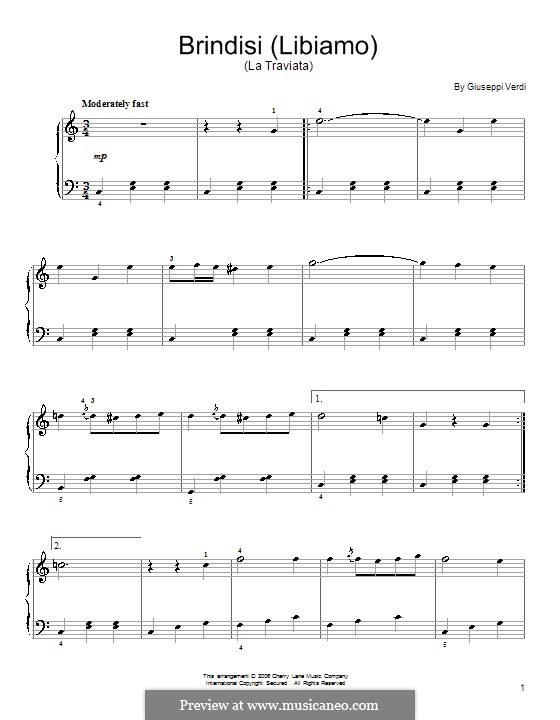 Libiamo ne'lieti calici (Brindisi): For piano by Giuseppe Verdi
