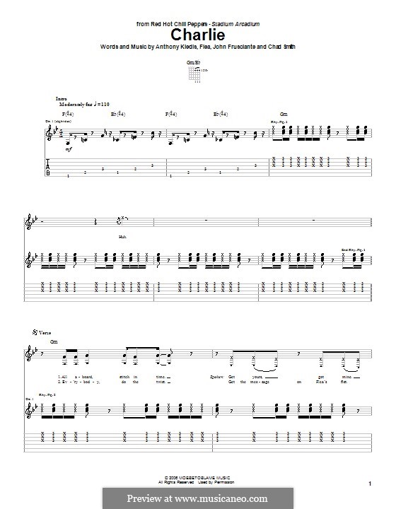 Charlie (Red Hot Chili Peppers): For guitar with tab by Flea, Anthony Kiedis, Chad Smith, John Frusciante