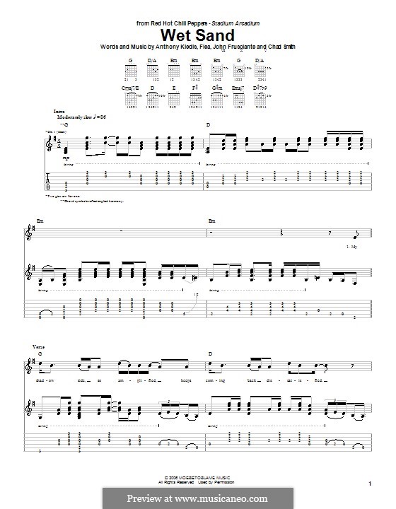 Wet Sand (Red Hot Chili Peppers): For guitar with tab by Flea, Anthony Kiedis, Chad Smith, John Frusciante