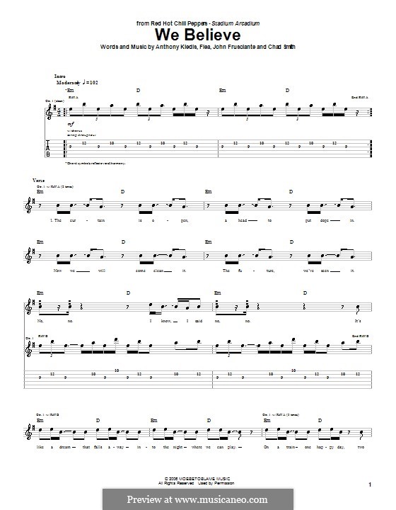 We Believe (Red Hot Chili Peppers): For guitar with tab by Flea, Anthony Kiedis, Chad Smith, John Frusciante