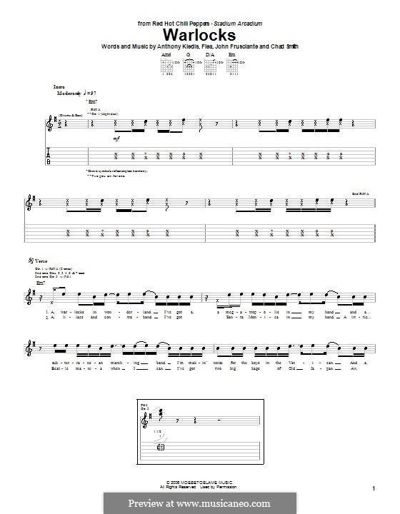 Warlocks (Red Hot Chili Peppers): For guitar with tab by Flea, Anthony Kiedis, Chad Smith, John Frusciante