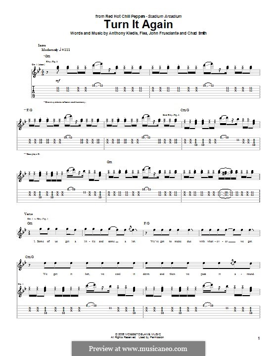 Turn it Again (Red Hot Chili Peppers): For guitar with tab by Flea, Anthony Kiedis, Chad Smith, John Frusciante
