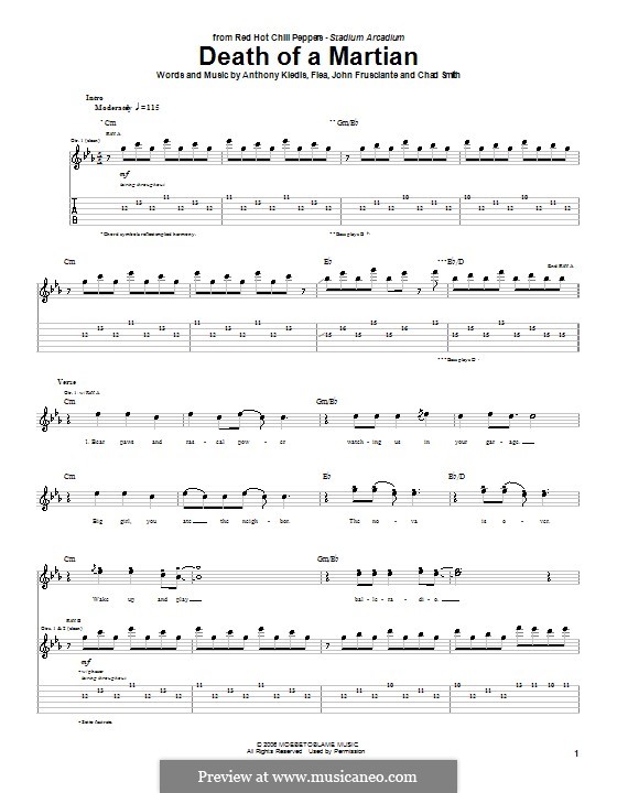 Death of a Martian (Red Hot Chili Peppers): For guitar with tab by Flea, Anthony Kiedis, Chad Smith, John Frusciante