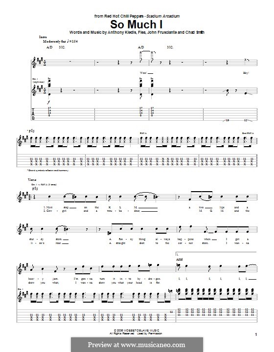 So Much I (Red Hot Chili Peppers): For guitar with tab by Flea, Anthony Kiedis, Chad Smith, John Frusciante