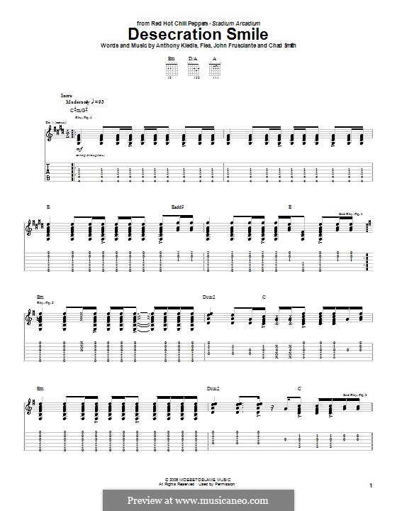 Desecration Smile (Red Hot Chili Peppers): For guitar with tab by Flea, Anthony Kiedis, Chad Smith, John Frusciante