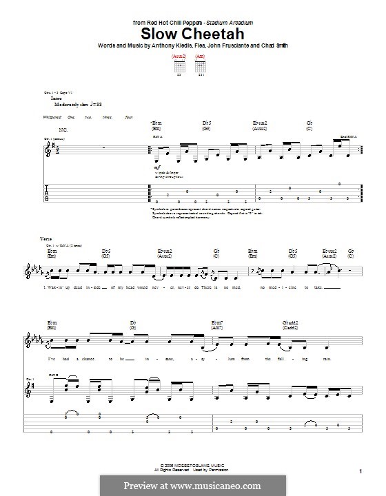 Slow Cheetah (Red Hot Chili Peppers): For guitar with tab by Flea, Anthony Kiedis, Chad Smith, John Frusciante