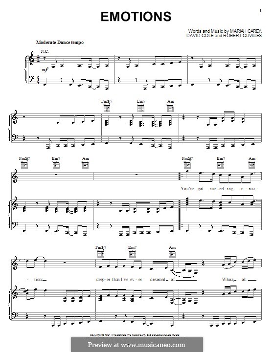 Emotions: For voice and piano (or guitar) by David Cole, Mariah Carey, Robert Clivilles