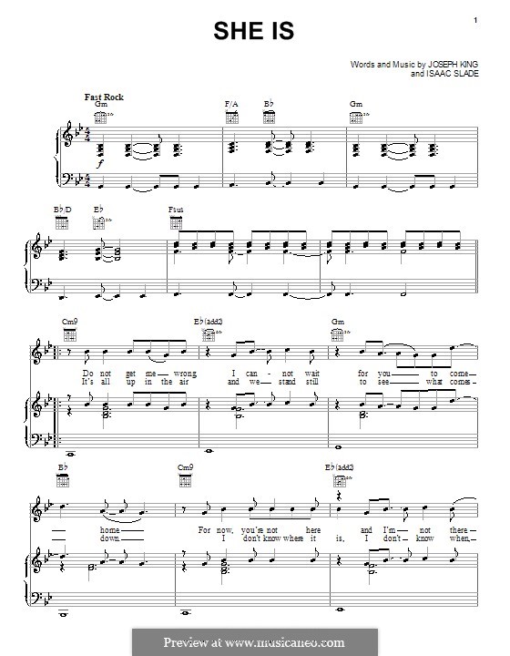 She Is (The Fray): For voice and piano (or guitar) by Isaac Slade, Joseph King