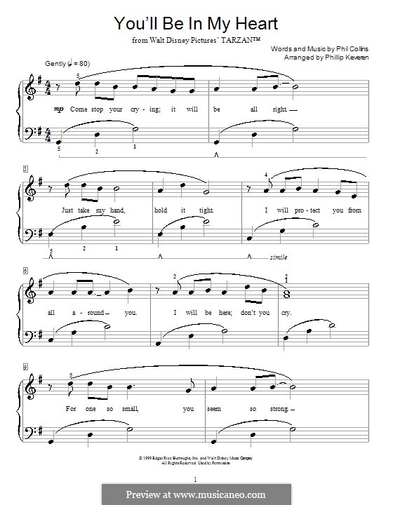 You'll Be in My Heart (from Walt Disney's Tarzan): For piano by Phil Collins