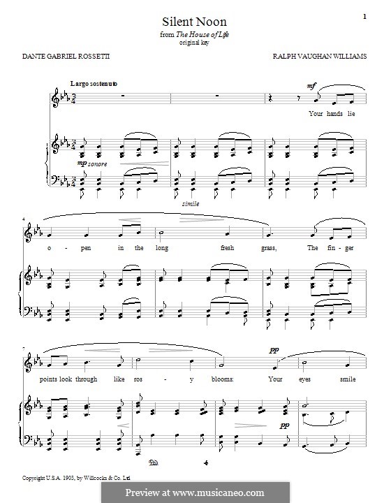 Silent Noon: For voice and piano (or guitar) by Ralph Vaughan Williams