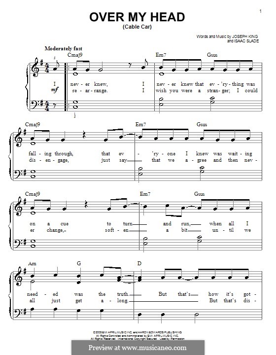 Over My Head (Cable Car) by I. Slade, J. King sheet music on MusicaNeo