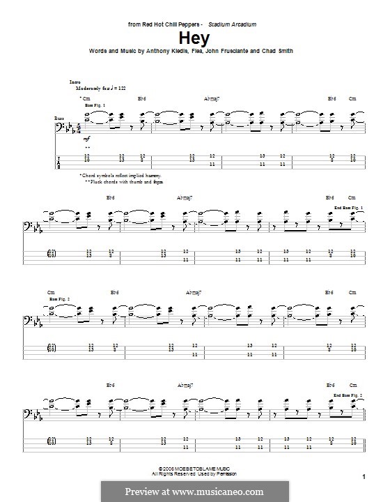 Hey (Red Hot Chili Peppers): For bass guitar with tab by Flea, Anthony Kiedis, Chad Smith, John Frusciante