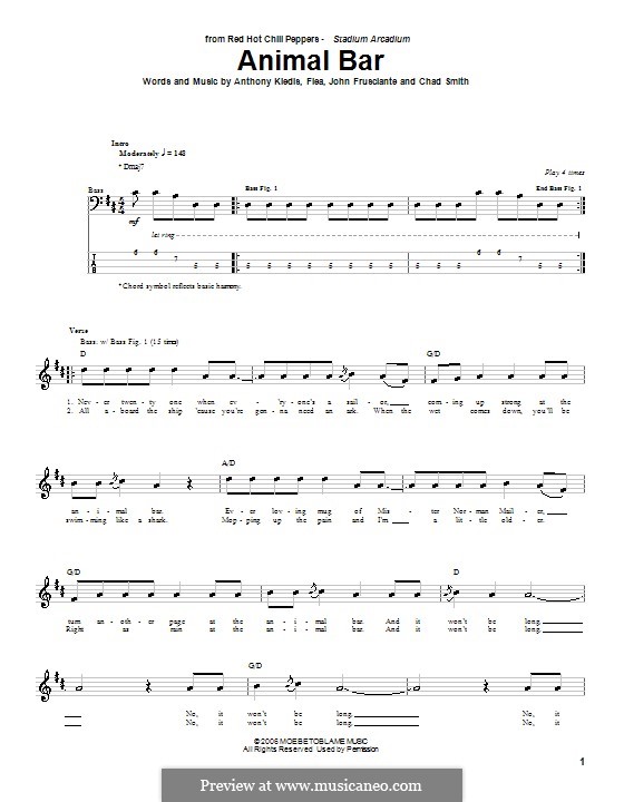 Animal Bar (Red Hot Chili Peppers): For bass guitar with tab by Flea, Anthony Kiedis, Chad Smith, John Frusciante