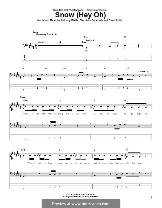 Snow / Hey Oh (Red Hot Chili Peppers): For bass guitar with tab by Flea, Anthony Kiedis, Chad Smith, John Frusciante