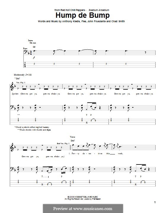 Hump de Bump (Red Hot Chili Peppers): For bass guitar with tab by Flea, Anthony Kiedis, Chad Smith, John Frusciante