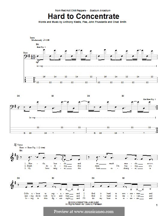 Hard to Concentrate (Red Hot Chili Peppers): For bass guitar with tab by Flea, Anthony Kiedis, Chad Smith, John Frusciante