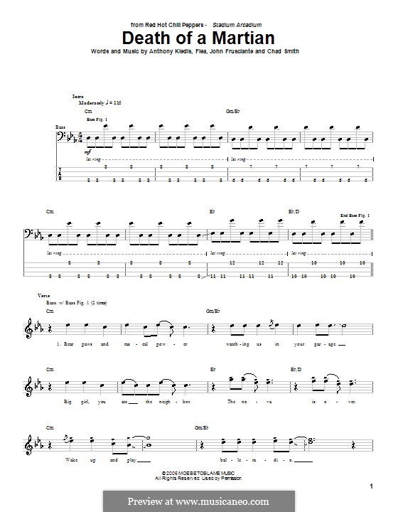 Death of a Martian (Red Hot Chili Peppers): For bass guitar with tab by Flea, Anthony Kiedis, Chad Smith, John Frusciante