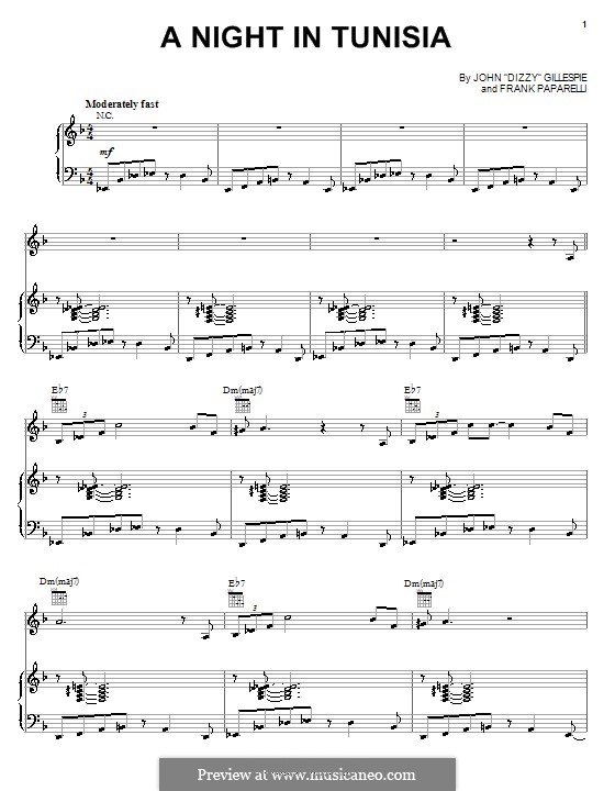 A Night In Tunisia: For voice and piano (or guitar) by Dizzy Gillespie, Frank Paparelli