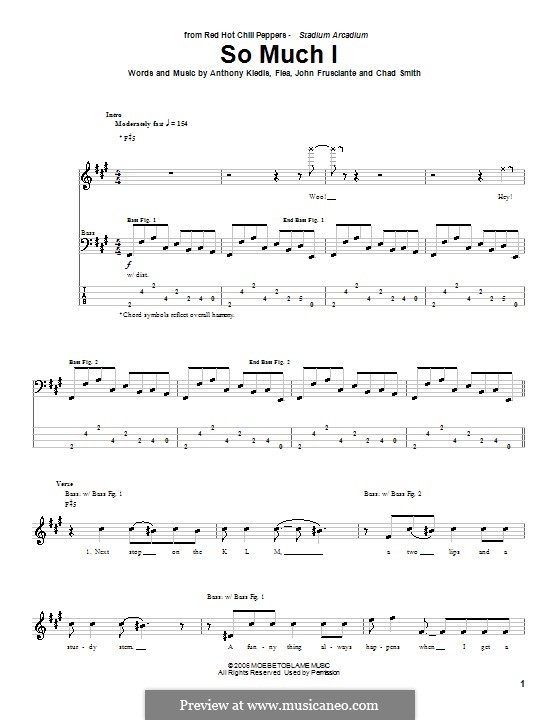 So Much I (Red Hot Chili Peppers): For bass guitar with tab by Flea, Anthony Kiedis, Chad Smith, John Frusciante