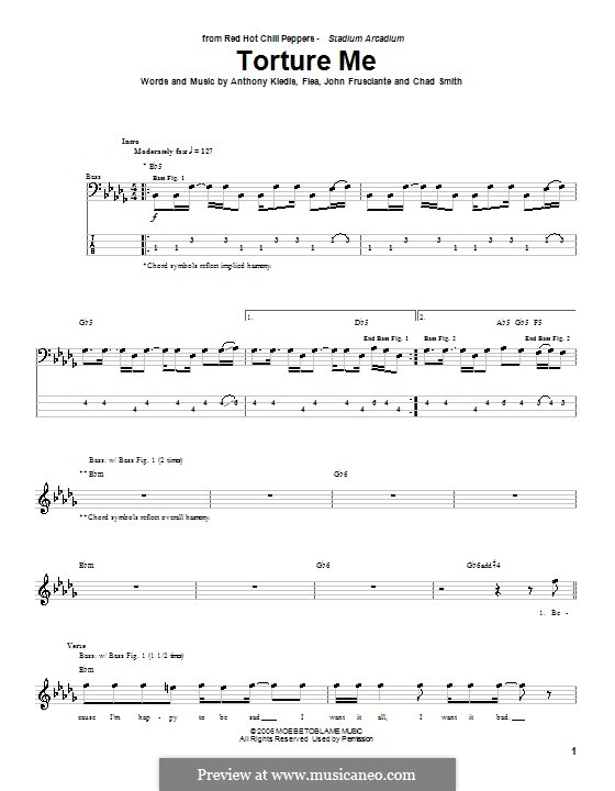 Torture Me (Red Hot Chili Peppers): For bass guitar with tab by Flea, Anthony Kiedis, Chad Smith, John Frusciante