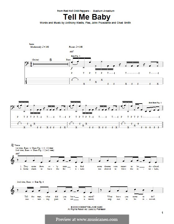 Tell Me Baby (Red Hot Chili Peppers): For bass guitar with tabulature by Flea, Anthony Kiedis, Chad Smith, John Frusciante