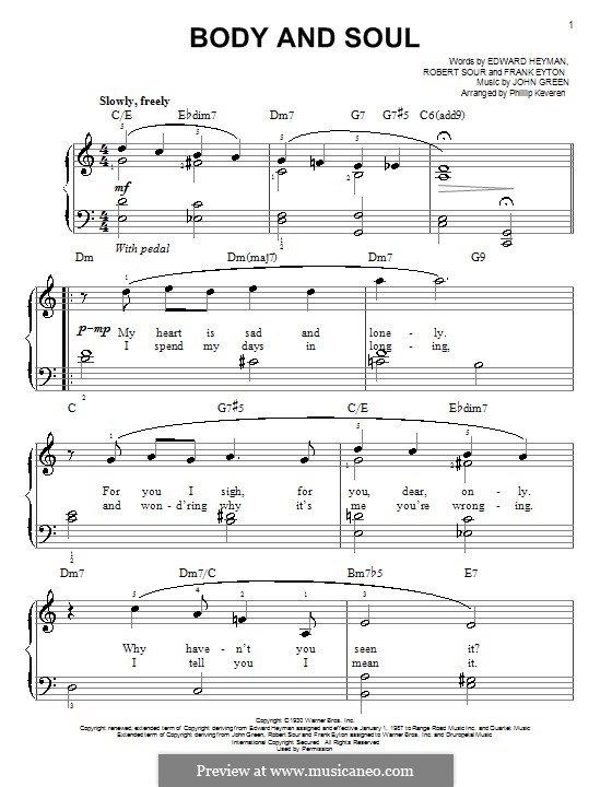 Body and Soul by J.W. Green sheet music on MusicaNeo