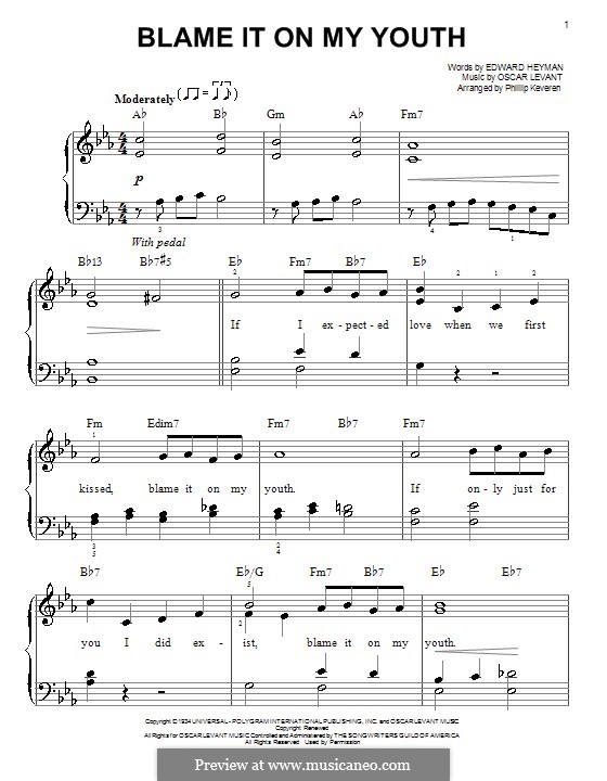 Blame It on My Youth: For easy piano by Oscar Levant