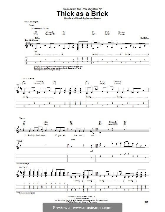 Thick as a Brick (Jethro Tull): For guitar with tab by Ian Anderson