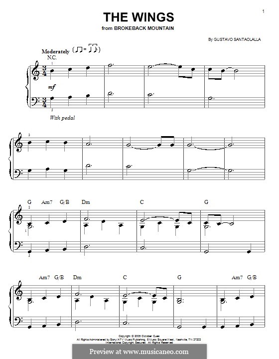 The Wings (from Brokeback Mountain): For easy piano by Gustavo Santaolalla