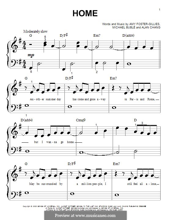 Home: For piano (very easy version) by Alan Chang, Amy Foster-Gillies, Michael Bublé