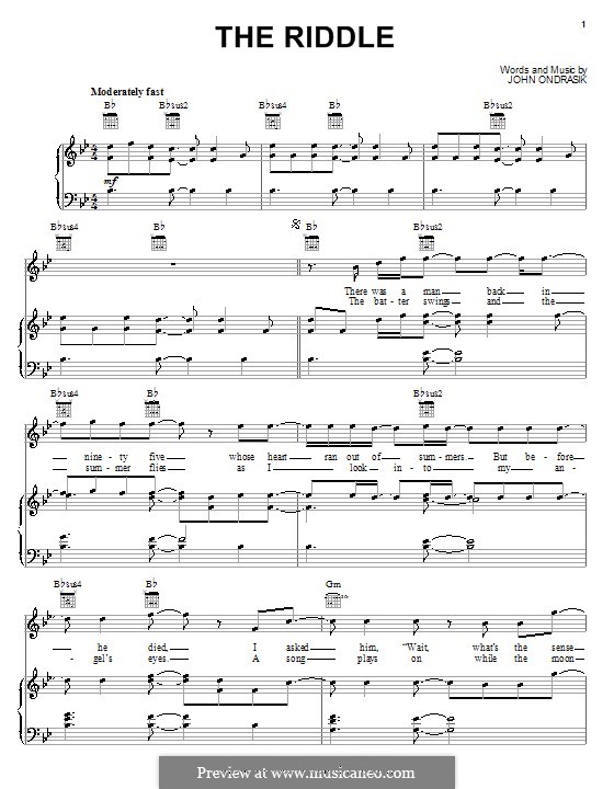 The Riddle (Five for Fighting): For voice and piano (or guitar) by John Ondrasik