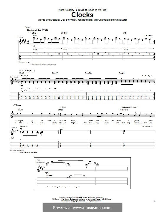 Instrumental version: For guitar with tab by Chris Martin, Guy Berryman, Jonny Buckland, Will Champion