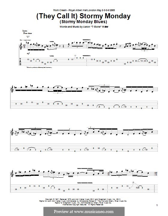(They Call It) Stormy Monday (Stormy Monday Blues): For guitar with tab (Cream) by T-Bone Walker
