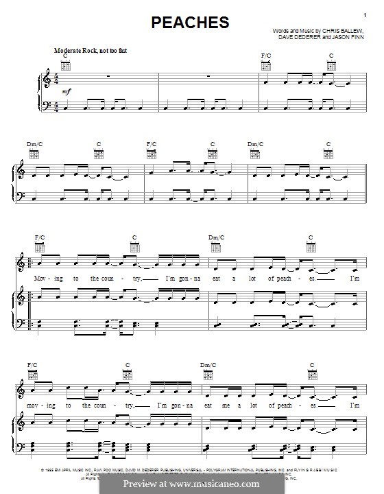 Peaches - Piano, Vocal, Guitar - Digital Sheet Music