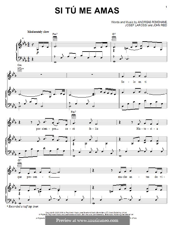 Si Tu Me Amas (Il Divo): For voice and piano (or guitar) by Andreas 'Quiz' Romdhane, John Reid, Josef Larossi
