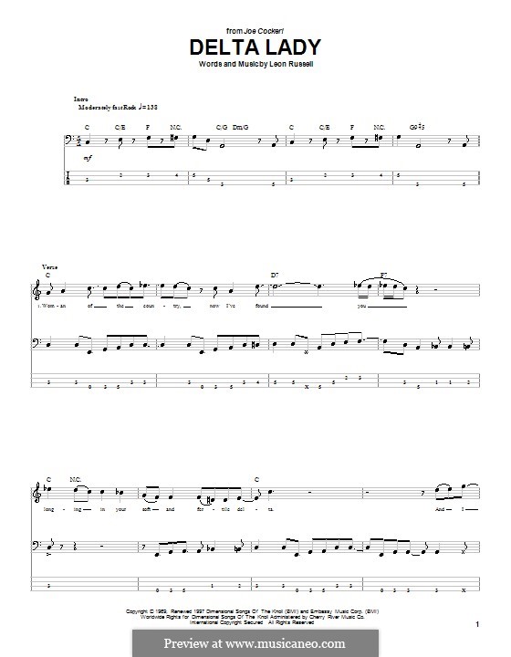 Delta Lady: For bass guitar with tab by Leon Russell