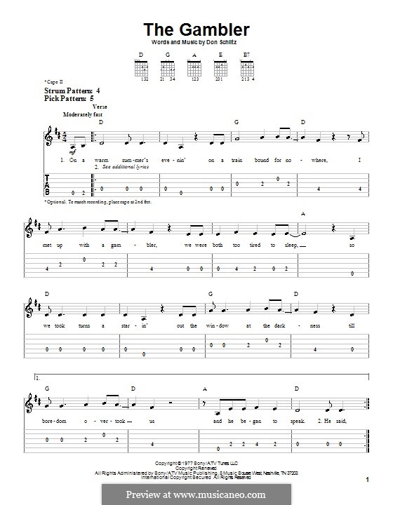The Gambler (Kenny Rogers): For guitar (very easy version) by Don Schlitz