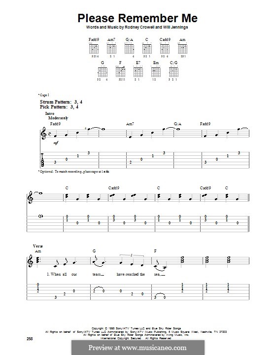 Please Remember Me (Tim McGraw): For guitar (very easy version) by Rodney Crowell, Will Jennings